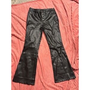 Er clet Black Faux Leather High Waisted Flare Pants - Button Fly - Size M